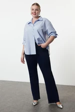 Trendyol Curve Blue-White Striped Chiffon Woven Back Plus Size Shirt