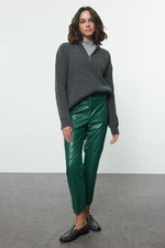 Trendyol Green Faux Leather Cigarette Zippered Woven Trousers