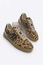 Marjin Women's Sneaker Lace-Up Flat Sole Sports Shoes Tione Leopard