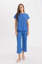 DEFACTO Wide Leg Wide Leg Pocket Plain Basic Crepe Capri Trousers