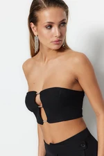 Trendyol Black Crop Lined Woven Shiny Stone Window/Cut Out Detailed Bustier