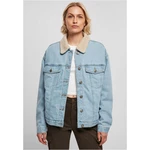 Women's Oversized Denim Jacket Sherpa Clear Blue Bleached