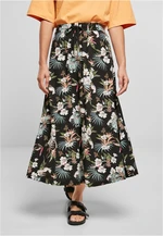 Women's viscose midi skirt black tropical