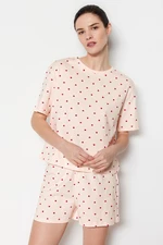 Trendyol Light Pink 100% Cotton Heart Patterned T-shirt-Shorts Knitted Pajama Set