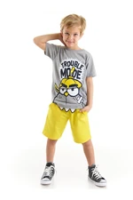 Denokids Trouble Cotton Boys Gray T-shirt Yellow Shorts Set