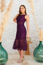 Carmen Plum Lace Ruffles Short Evening Dress