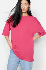 Trendyol Fuchsia100% Cotton Premium Oversize/Wide Fit Crew Neck Knitted T-Shirt