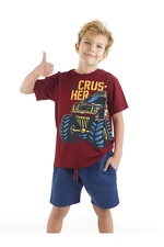 Mushi Crusher Boys' Claret Red T-shirt, Navy Blue Shorts Summer Suit.