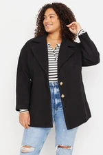 Trendyol Curve Black Button Detailed Wide Cut Stamp Woven Coat