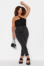 Trendyol Curve Anthracite Rise Waist Kalhoty Barevně blokované Flexibilní Skinny Džíny