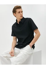 Koton Polo Neck tričko s texturovanými knoflíky Slim Fit Krátký rukáv