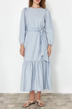 Trendyol Light Blue Belted Midi Denim Dress