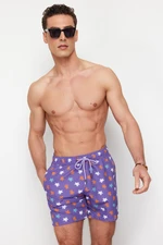 Trendyol Purple Men's Standard Size Turtle Patterned Swim Shorts