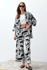 Trendyol Black Patterned Woven Kimono-Pants Set