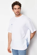 Trendyol White Oversize Text Printed 100% Cotton T-Shirt