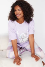 Trendyol Curve Lilac Printed Checked Knitted Pajama Set