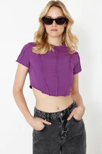 Trendyol Purple 100% Cotton Rib Detailed Fitted Crew Neck Knitted Blouse