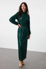 Trendyol Emerald Green Otrish Detailed Sequined Evening Dress