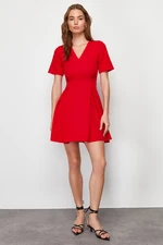 Trendyol Red Belted Waist Opening Mini Woven Dress