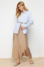 Trendyol Stone Normal Waist Woven Linen Look Skirt