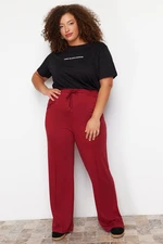 Trendyol Curve Claret Red High Waist Wide Leg Knitted Trousers