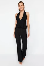 Trendyol Black Knitted Decollete Blouse and Pants Suit