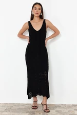 Trendyol Black Openwork V-Neck Maxi Knitwear Dress