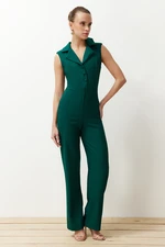 Trendyol Emerald Green Jacket Collared Button Detailed Woven Jumpsuit