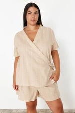 Trendyol Curve Beige Double Breasted Stripe Detailed Woven Pajama Set