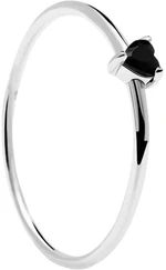 PDPAOLA Minimalistický strieborný prsteň so srdiečkom Black Heart Silver AN02-224 56 mm