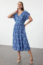 Trendyol Blue Printed A-Line Double Breasted Collar Woven Dress Woven Dress