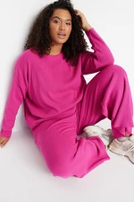 Trendyol Curve Fuchsia Ribbed Crew Neck Knitwear Sweater Trousers Set