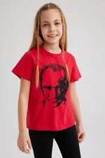 DEFACTO Girl's Atatürk Printed Short Sleeve Red T-Shirt Z5093a623sm