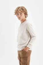 DEFACTO Boy's Beige Crew Neck Basic Plain School Sweatshirt