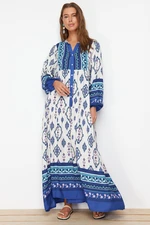 Trendyol Blue Floral Pattern Woven Viscose Dress