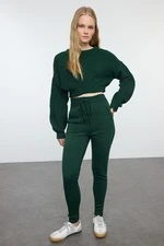 Trendyol Emerald Green Crop Crew Neck Knitwear Bottom-Top Set