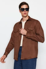 Trendyol Brown Regular Fit Double Pocket Suede Winter Jacket Shirt