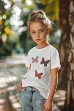 Trendyol White Girl Butterfly Patterned Cotton Knitted T-Shirt