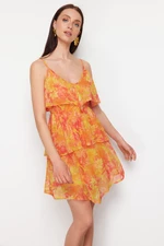 Trendyol Orange Animal Skirt Ruffled Floral Printed Tulle Skirt with Ruffle Straps