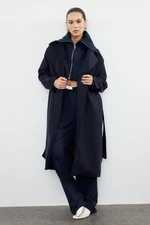 Trendyol Navy Blue Oversized Wool Coat with Removable Knitwear Detail