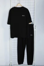 Trendyol Black Oversize/Wide Cut Printed T-Shirt Tracksuit Bottom-Top Set