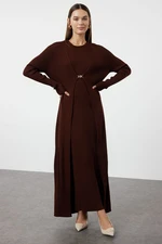 Trendyol Brown Corduroy Dress-Cardigan Knitwear Suit