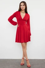 Trendyol Red Plain Skater V-Neck Skater/Sandy Midi Dress