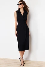 Trendyol Black Body-hugging Button Detailed Double Breasted Neck Sleeveless Midi Pencil Skirt Woven Dress