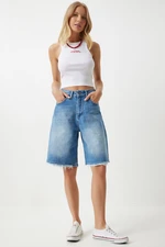 Happiness İstanbul Women's Blue Baggy Denim Bermuda Shorts