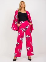 Fuchsia wide fabric trousers with roses from the suit