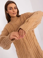 Camel, loose knitted dress up to the knees