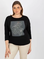 Black casual blouse with a round neckline in a larger size