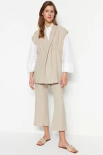 Trendyol Cream Inner Tie Linen Look Kimono-Pants Woven Set