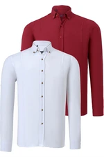 DOUBLE SET G721 DEWBERRY MEN'S SHIRT-WHITE-BURGUNDY